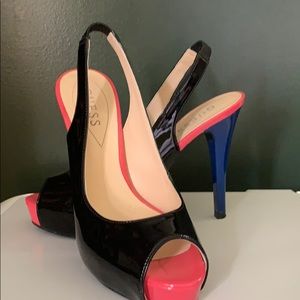 Guess heels.  Black, pink, blue.  like new.  7M